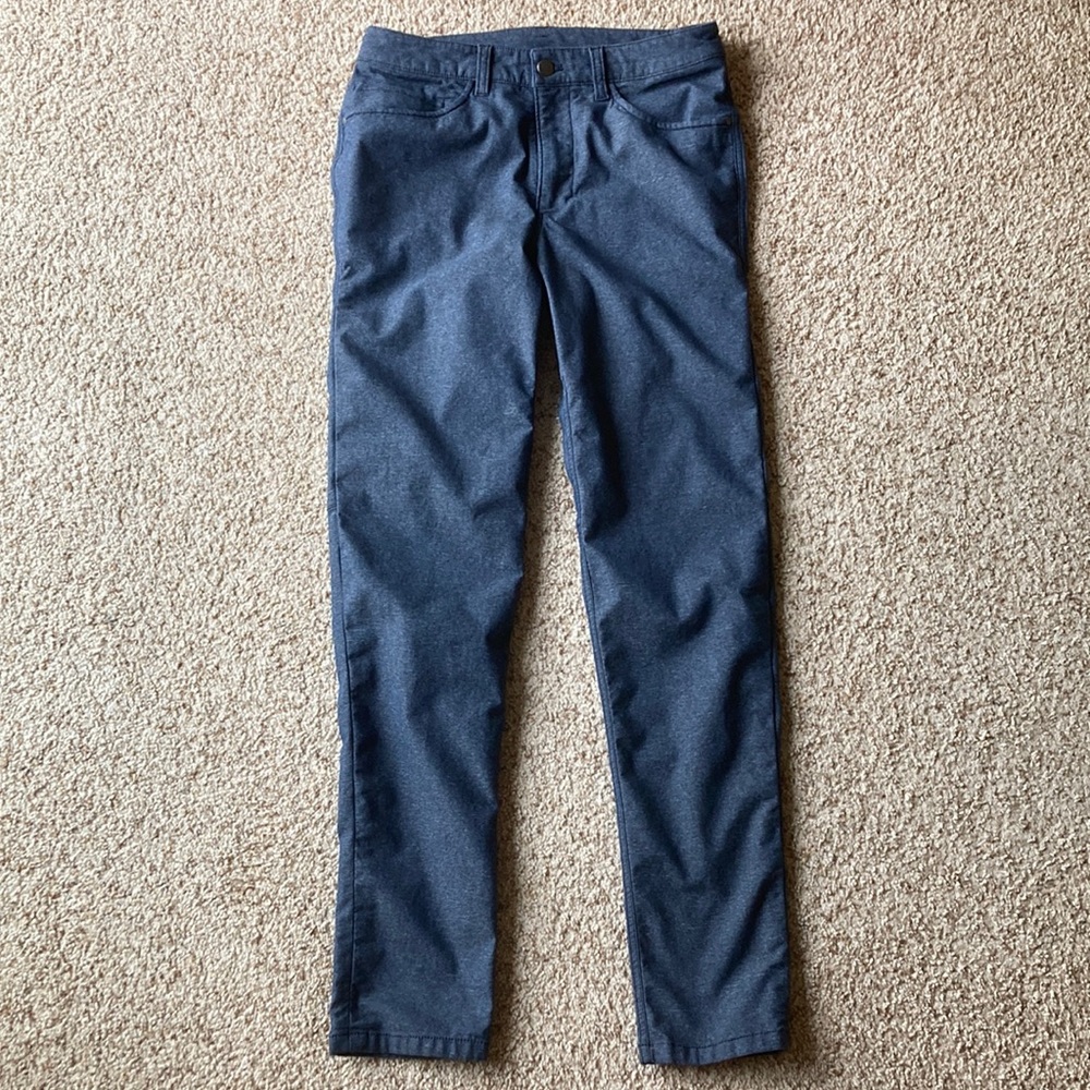 Lululemon Men’s Heathered Deep Navy Blue Tech Canvas Slim Fit ABC Pants 28